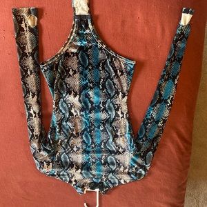 Velvet snakeskin long sleeve bodysuit
